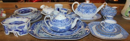 19/20C Spode & other blue & white ceramics, inc quail & cricket meat plate, Signature dog bowl, part teaset etc (Q)